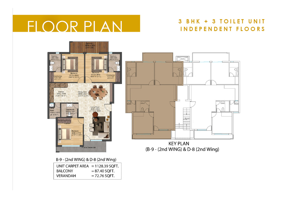 3BHK + 3T Floor Plan
